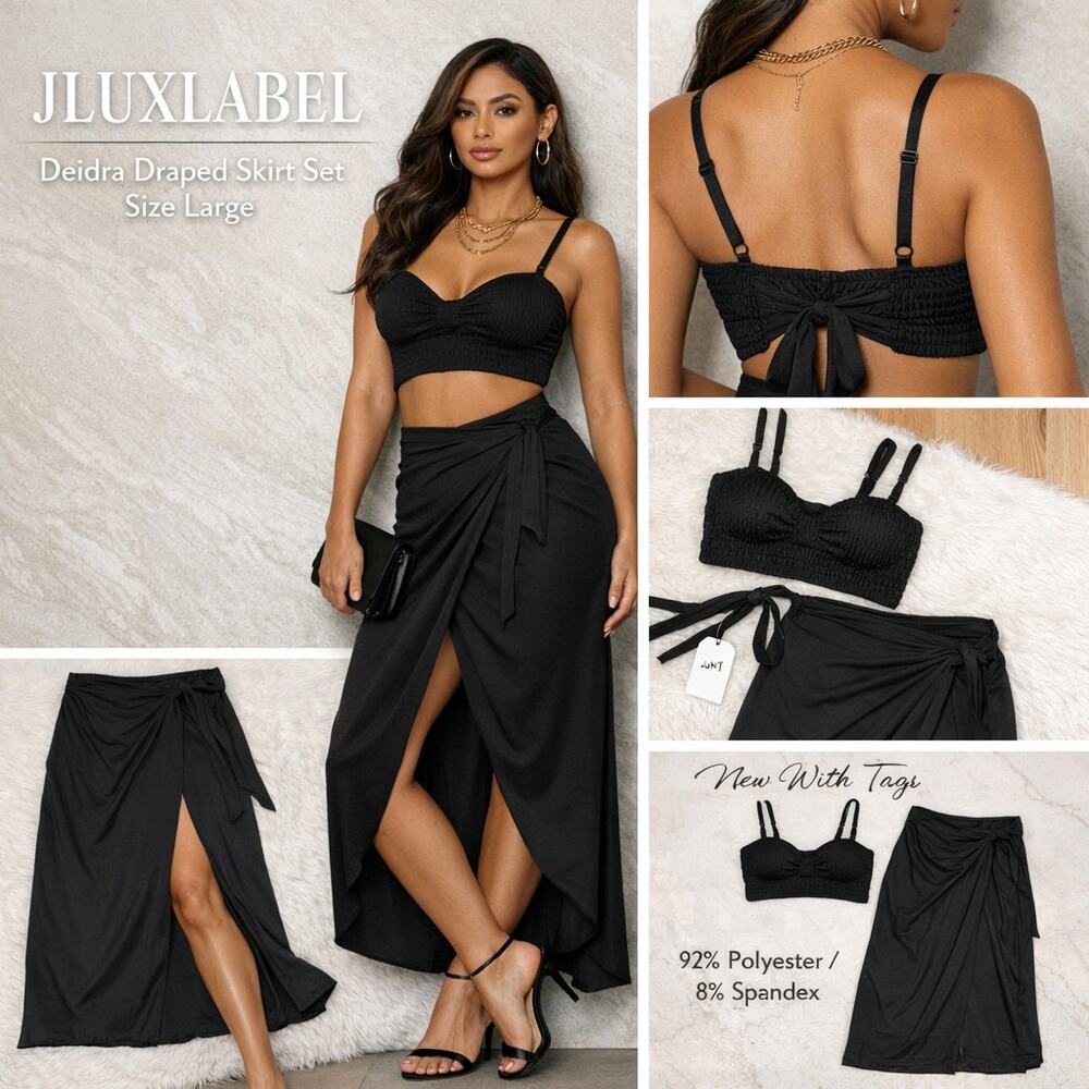 JLUXLABEL Draped Skirt Set  black date night beachware nordstrom 2 piece nwt